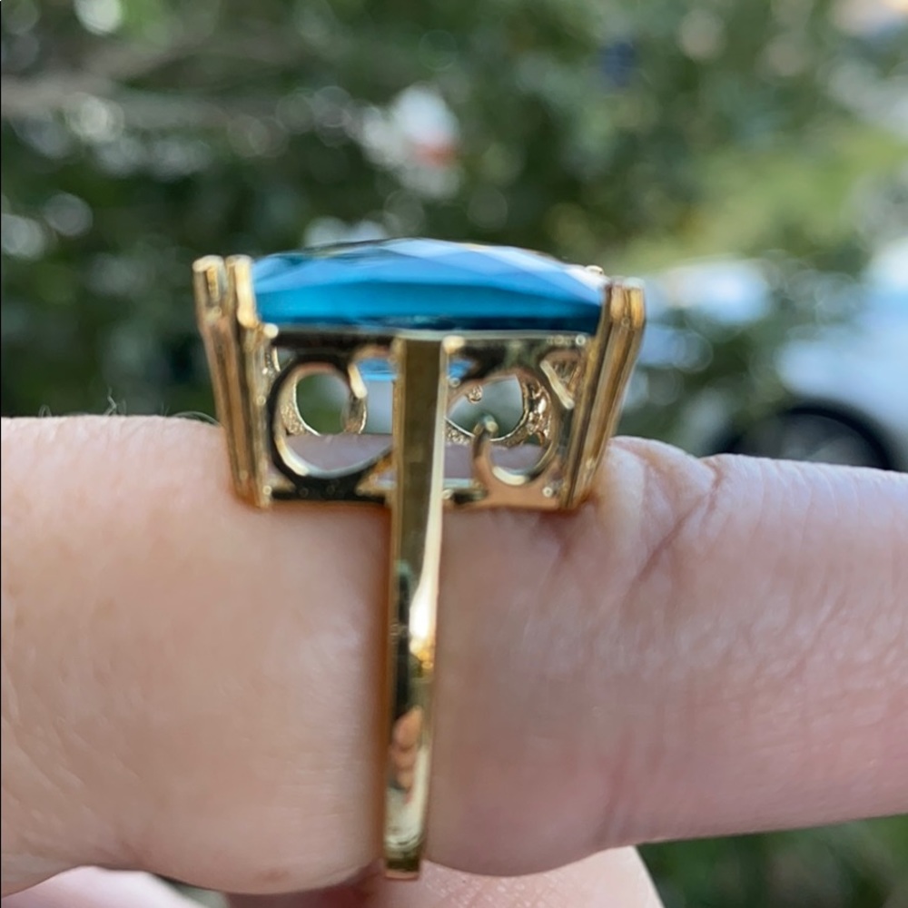 Emerald Cut Fluorite Gold Plated Ring - Picture 9 of 16